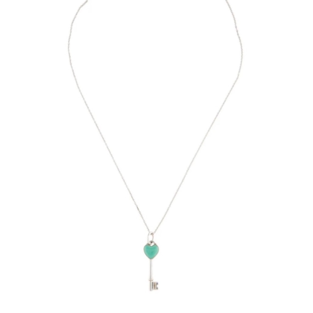 🩵 Tiffany & Co. 925 Sterling Silver & Enamel Necklace Mini Heart Key Pendant - Picture 3 of 4